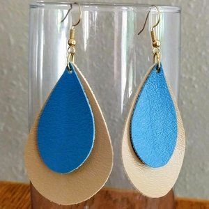 Double layer tear-drop leather earrings